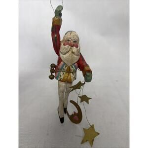 House of Hatten Elf Santa Ornament W/Bells Stars & Moon